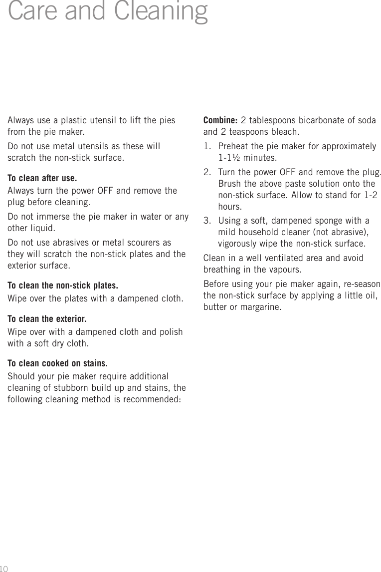 Page 10 of 12 - Sunbeam Sunbeam-Pie-Magic-4-Users-Manual- PM4400_IB  Sunbeam-pie-magic-4-users-manual