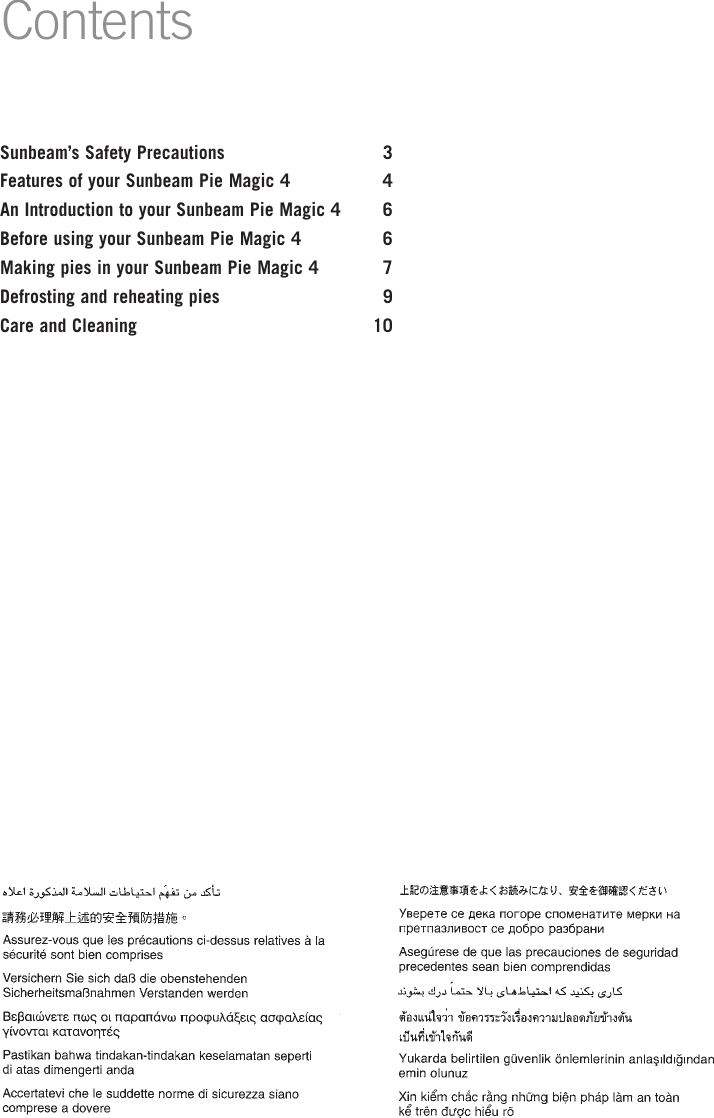 Page 2 of 12 - Sunbeam Sunbeam-Pie-Magic-4-Users-Manual- PM4400_IB  Sunbeam-pie-magic-4-users-manual