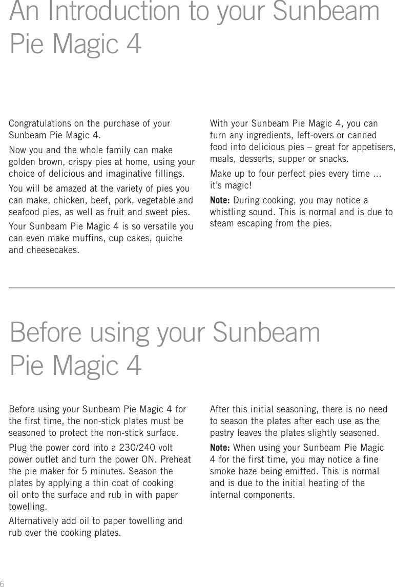 Page 6 of 12 - Sunbeam Sunbeam-Pie-Magic-4-Users-Manual- PM4400_IB  Sunbeam-pie-magic-4-users-manual