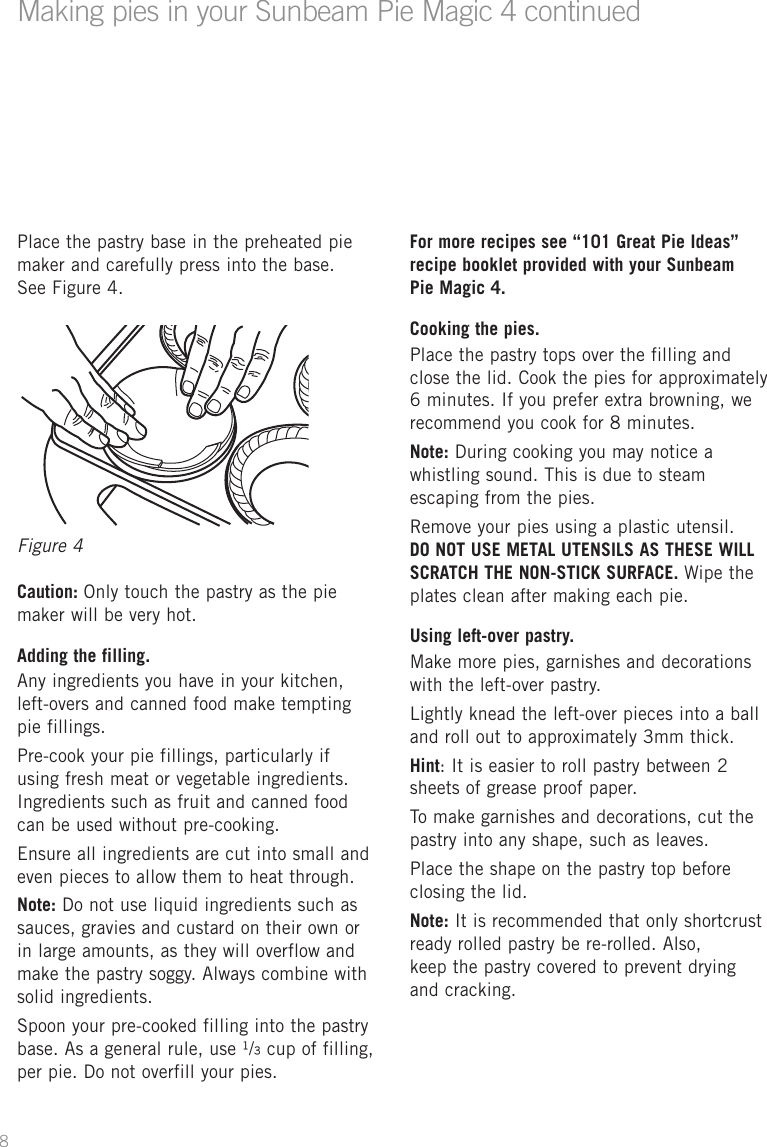 Page 8 of 12 - Sunbeam Sunbeam-Pie-Magic-4-Users-Manual- PM4400_IB  Sunbeam-pie-magic-4-users-manual