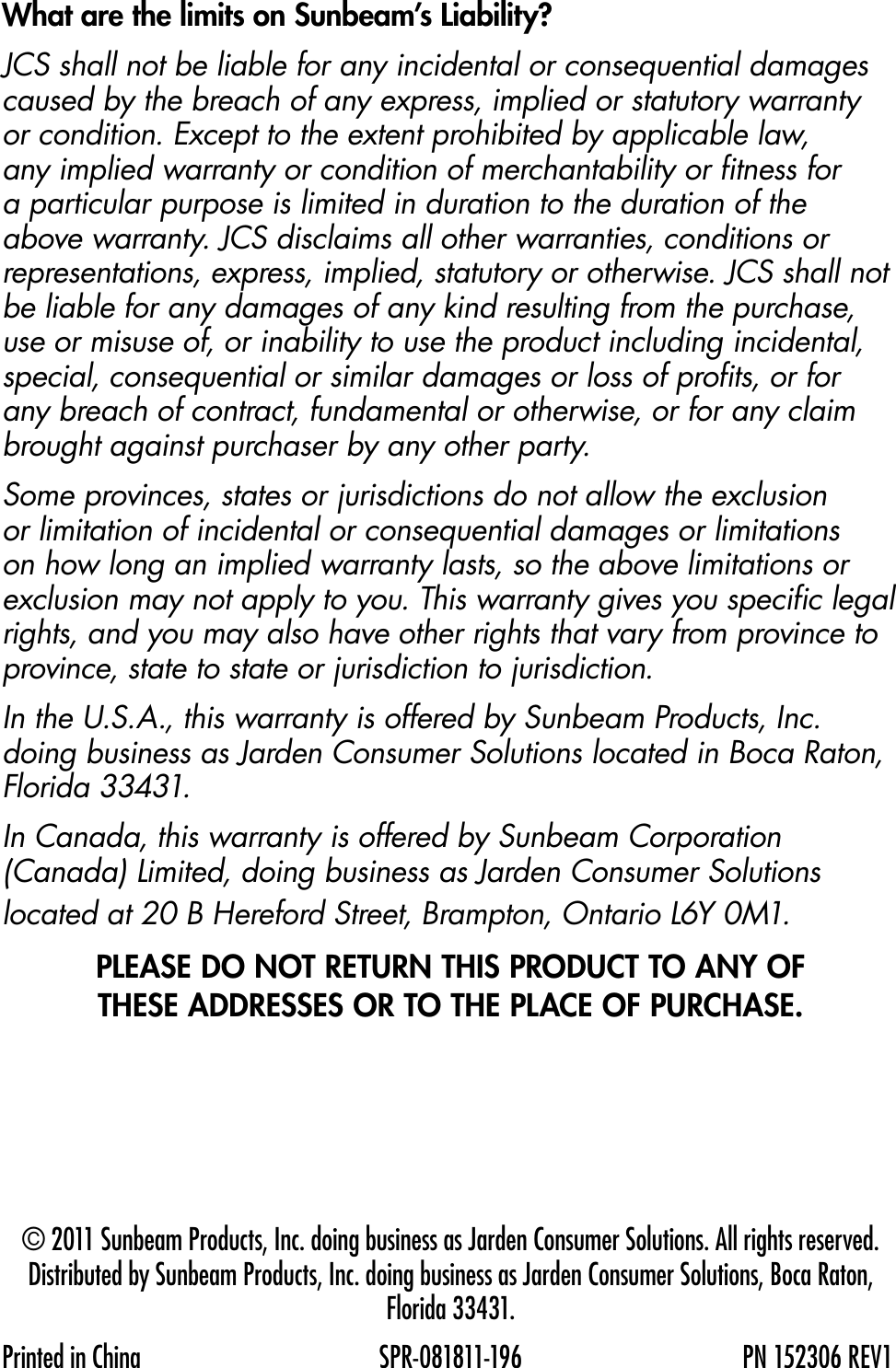 Page 11 of 11 - Sunbeam Sunbeam-Sbbcu1-Instruction-Manual-  Sunbeam-sbbcu1-instruction-manual