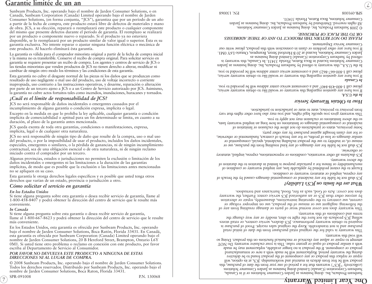 Page 8 of 8 - Sunbeam Sunbeam-Sek17-Sunbeam-Hot-Water-Dispensing-Kettle-1-7-Liter-Owner-S-Manual KE17Cxx_kettle_IB