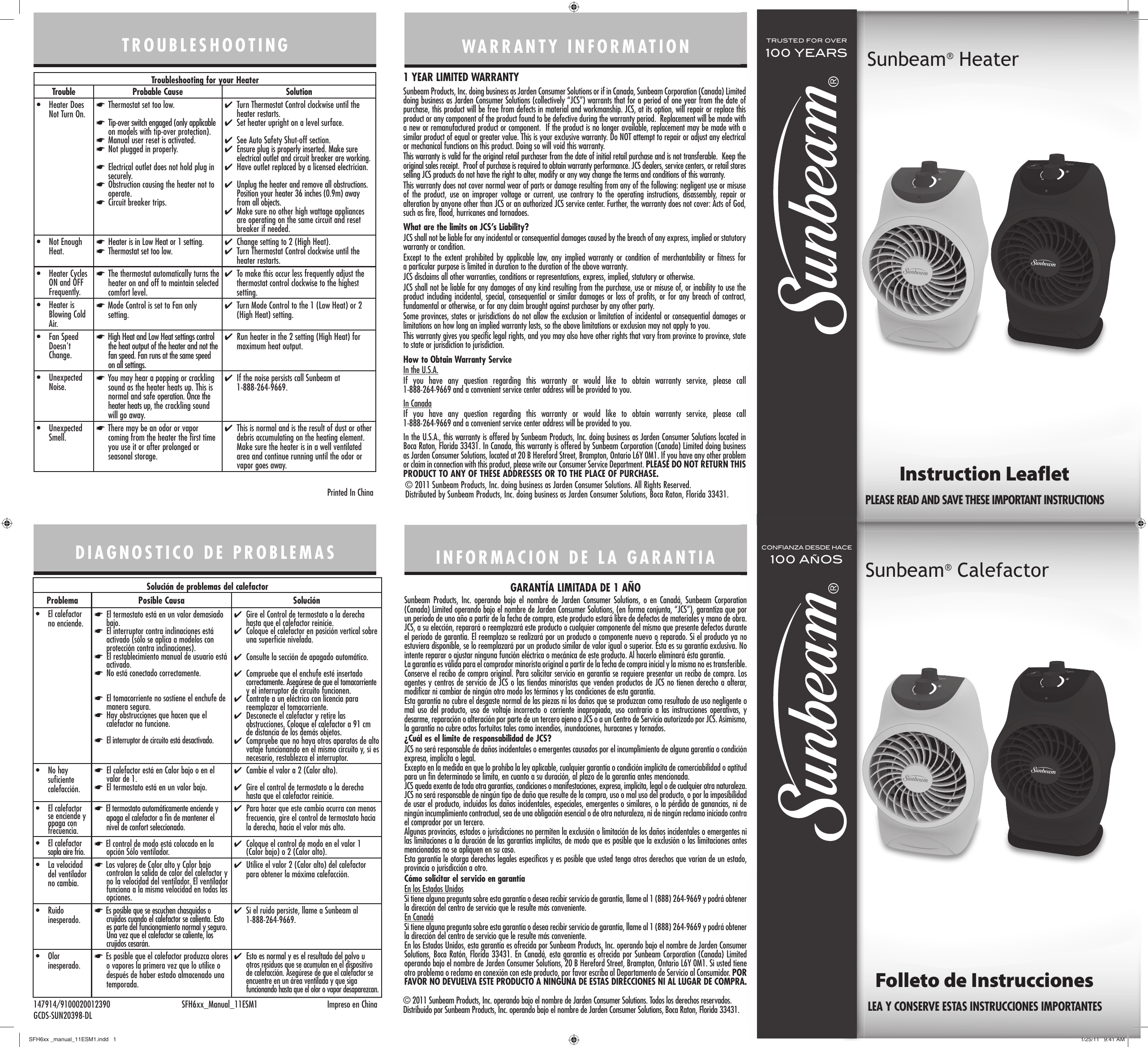 Page 1 of 2 - Sunbeam Sunbeam-Sfh610-Instruction-Manual- SFH6xx _manual_11ESM1  Sunbeam-sfh610-instruction-manual