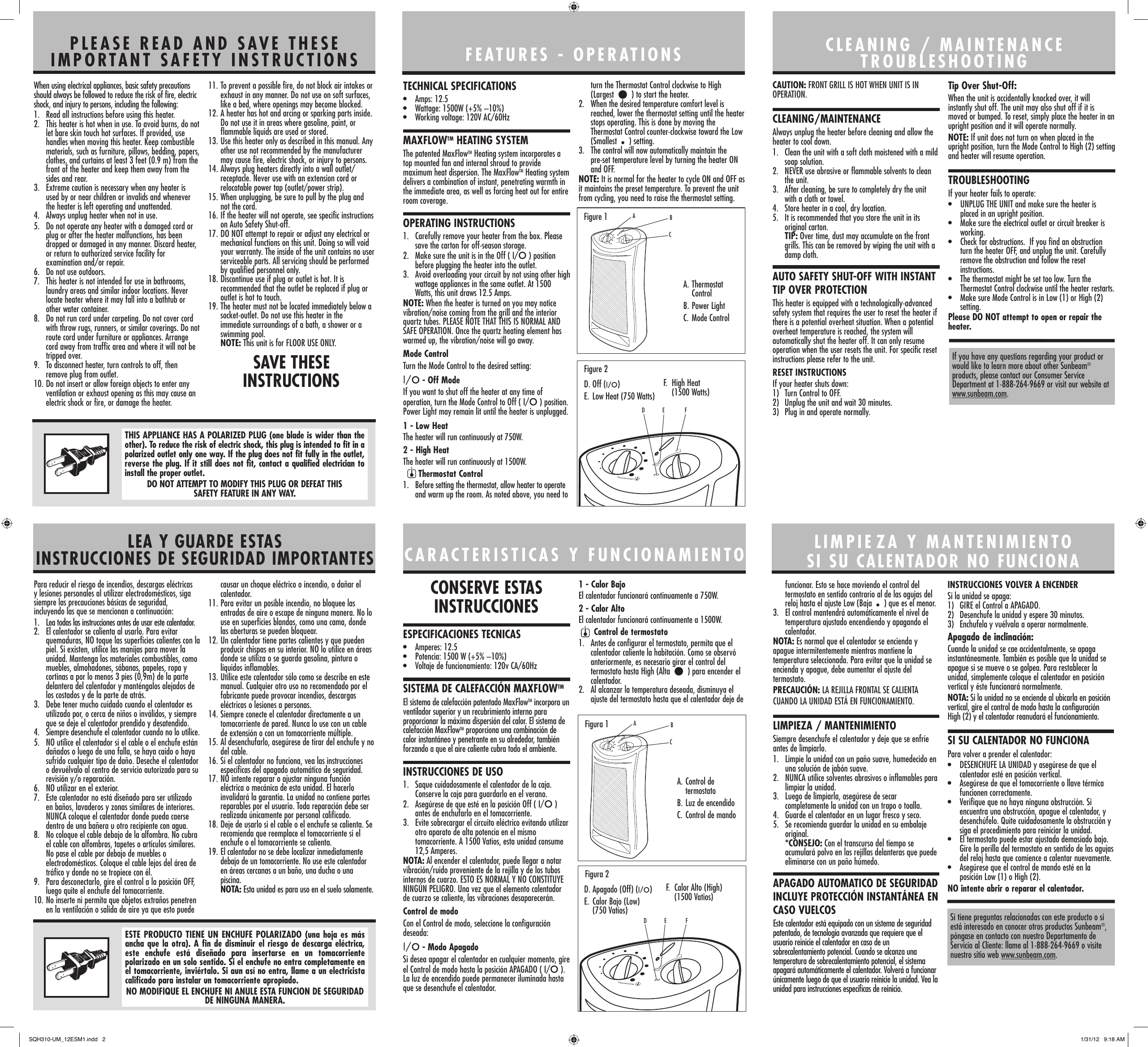 Page 2 of 2 - Sunbeam Sunbeam-Sqh310-Um-Instruction-Manual-  Sunbeam-sqh310-um-instruction-manual