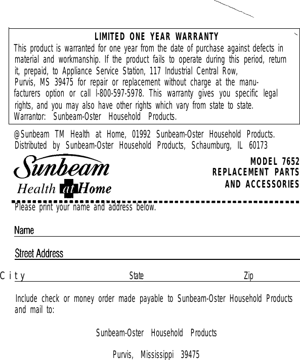 Page 11 of 12 - Sunbeam Sunbeam-Sunbeam-Blood-Pressure-Monitor-7652-Users-Manual-  Sunbeam-sunbeam-blood-pressure-monitor-7652-users-manual