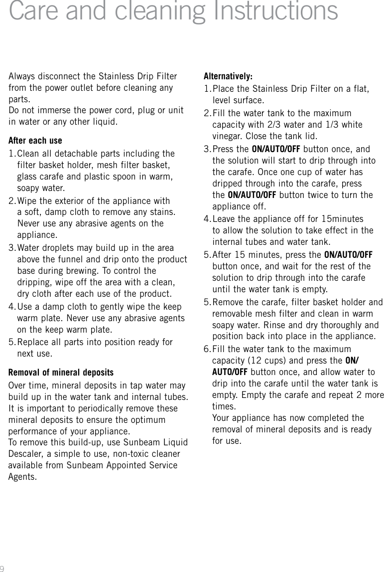 Sunbeam Coffeemaker Pc7900 Users Manual