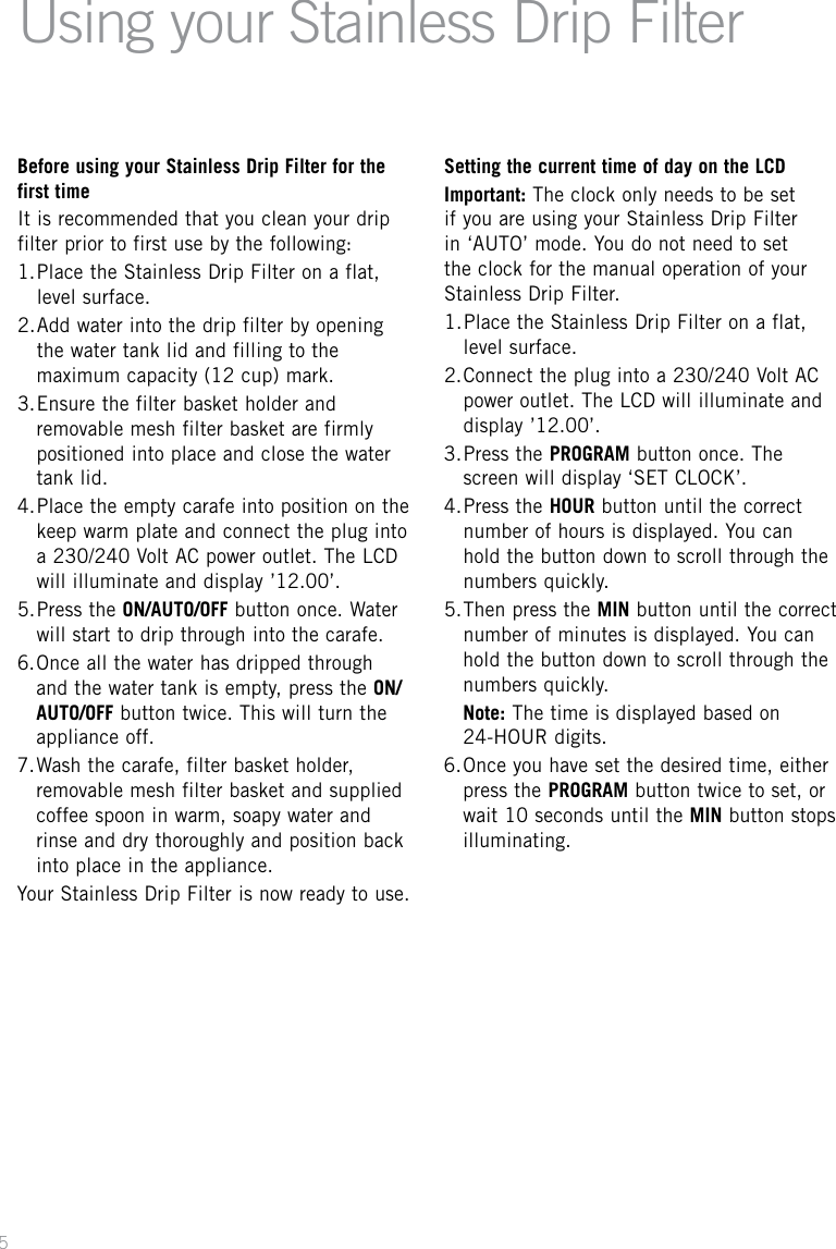 Sunbeam Coffeemaker Pc7900 Users Manual