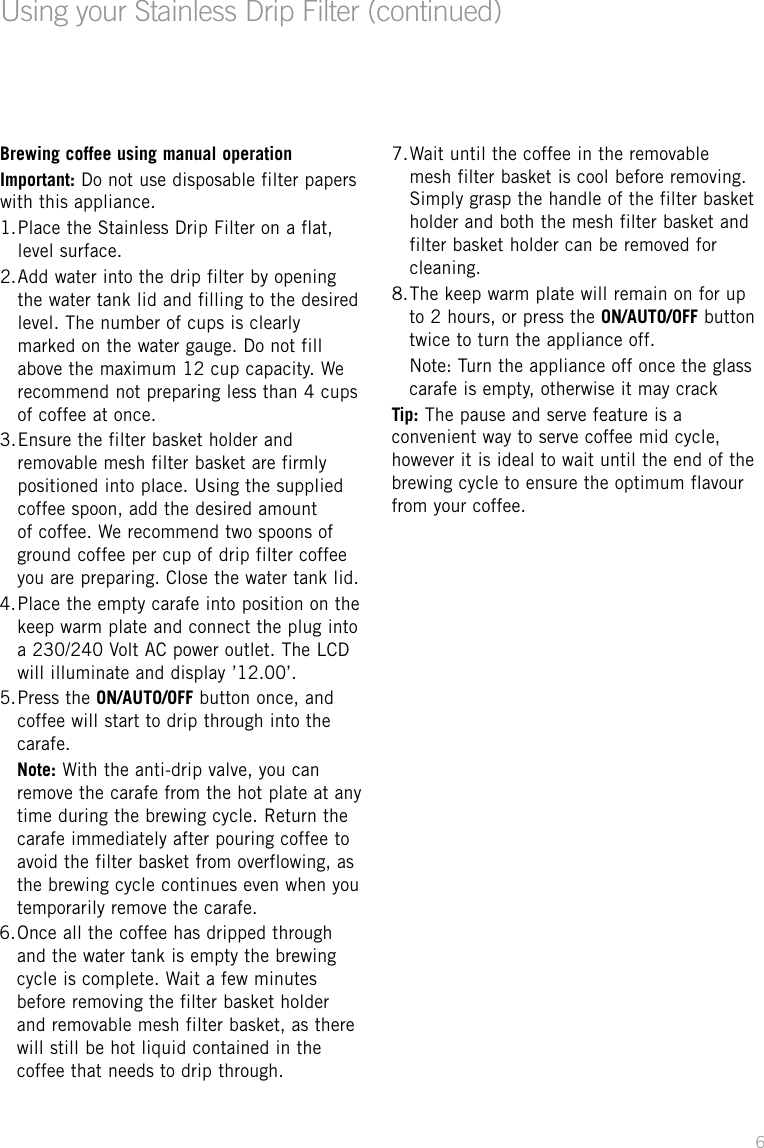 Sunbeam Coffeemaker Pc7900 Users Manual