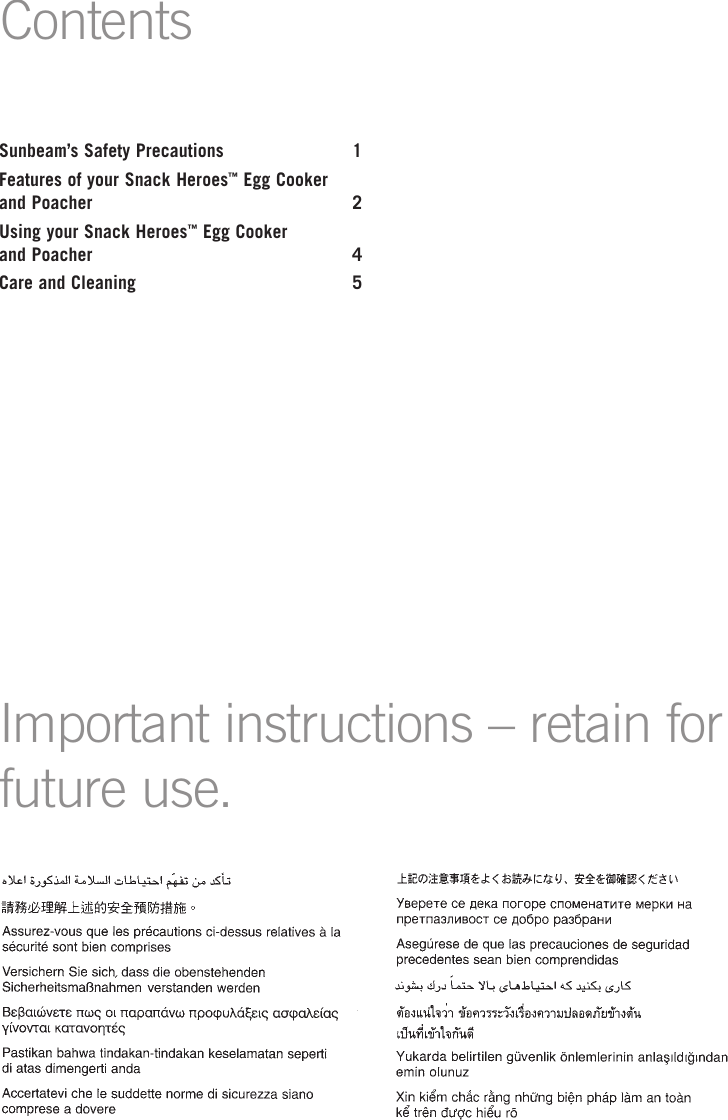 Page 2 of 12 - Sunbeam Sunbeam-Sunbeam-Egg-Cooker-Ec4000-Users-Manual-  Sunbeam-sunbeam-egg-cooker-ec4000-users-manual