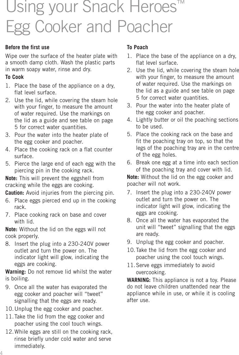 Page 6 of 12 - Sunbeam Sunbeam-Sunbeam-Egg-Cooker-Ec4000-Users-Manual-  Sunbeam-sunbeam-egg-cooker-ec4000-users-manual