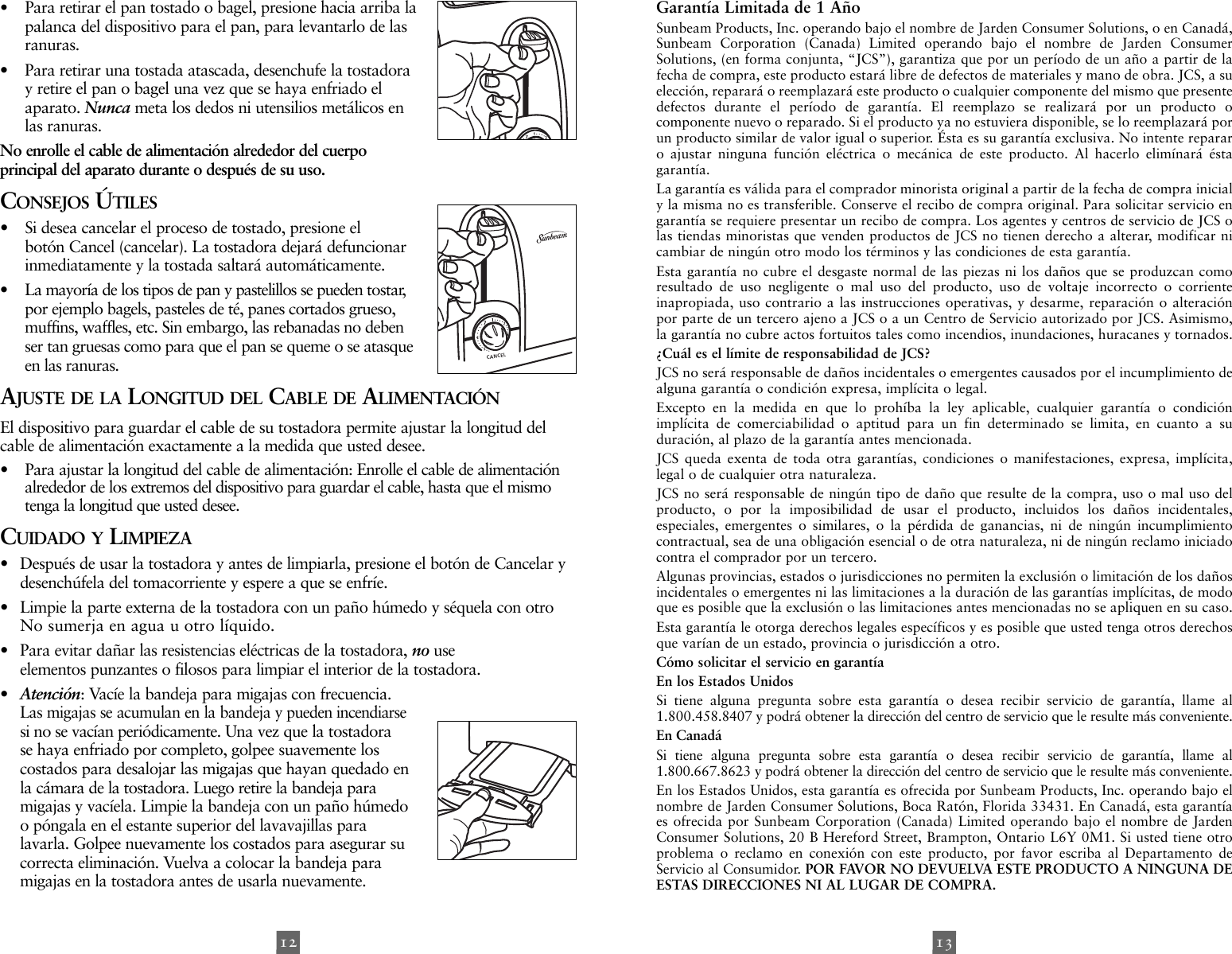 Page 7 of 7 - Sunbeam Sunbeam-Tssbtr2Sbk-2-Slice-And-4-Slice-Extra-Wide-Slot-Toaster-Instruction-Manual- 3822-23_118696_IM  Sunbeam-tssbtr2sbk-2-slice-and-4-slice-extra-wide-slot-toaster-instruction-manual