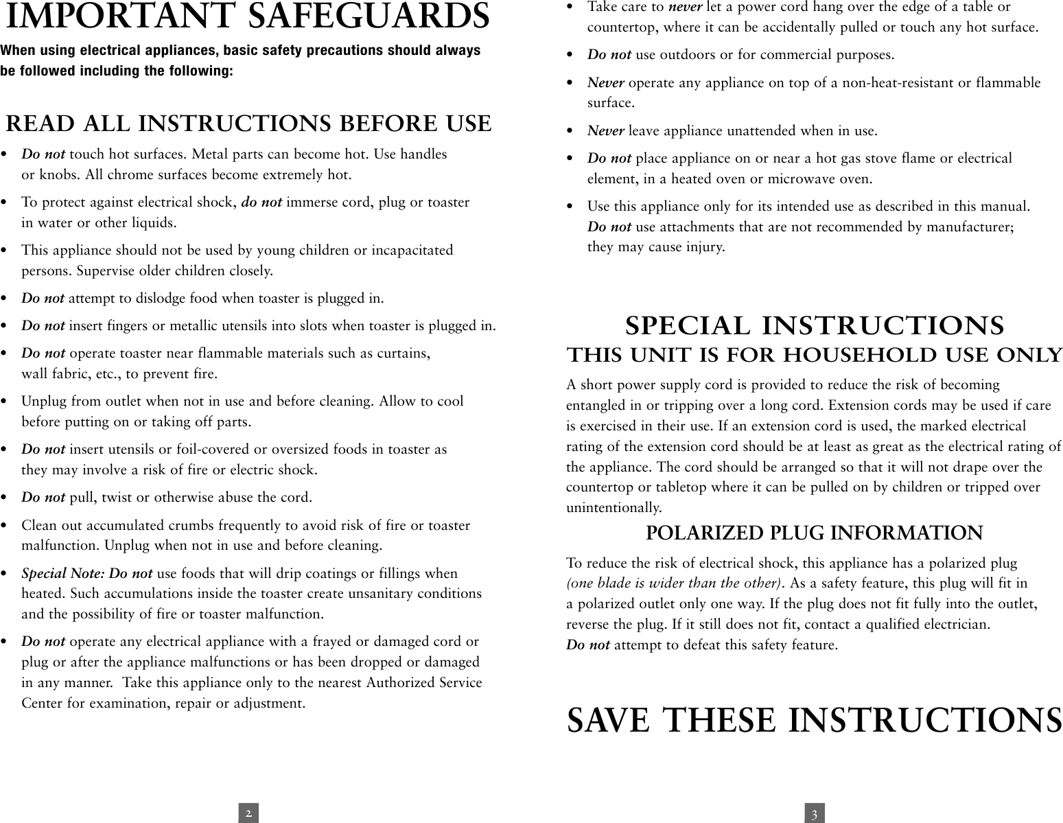 Page 2 of 7 - Sunbeam Sunbeam-Tssbtr926B-2-Slice-Toaster-Instruction-Manual- 3822-23_118696_IM Sunbeam-tssbtr926b-2-slice-toaster-instruction-manual