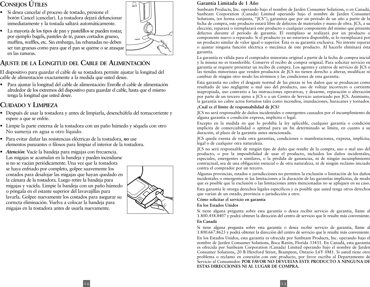 Page 7 of 7 - Sunbeam Sunbeam-Tssbtr926B-2-Slice-Toaster-Instruction-Manual- 3822-23_118696_IM Sunbeam-tssbtr926b-2-slice-toaster-instruction-manual