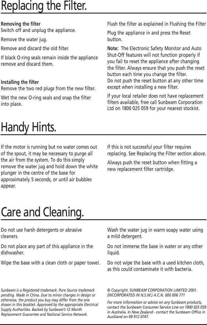 Page 6 of 7 - Sunbeam Sunbeam-Wf5700-Users-Manual- 3242 Water Filter System  Sunbeam-wf5700-users-manual