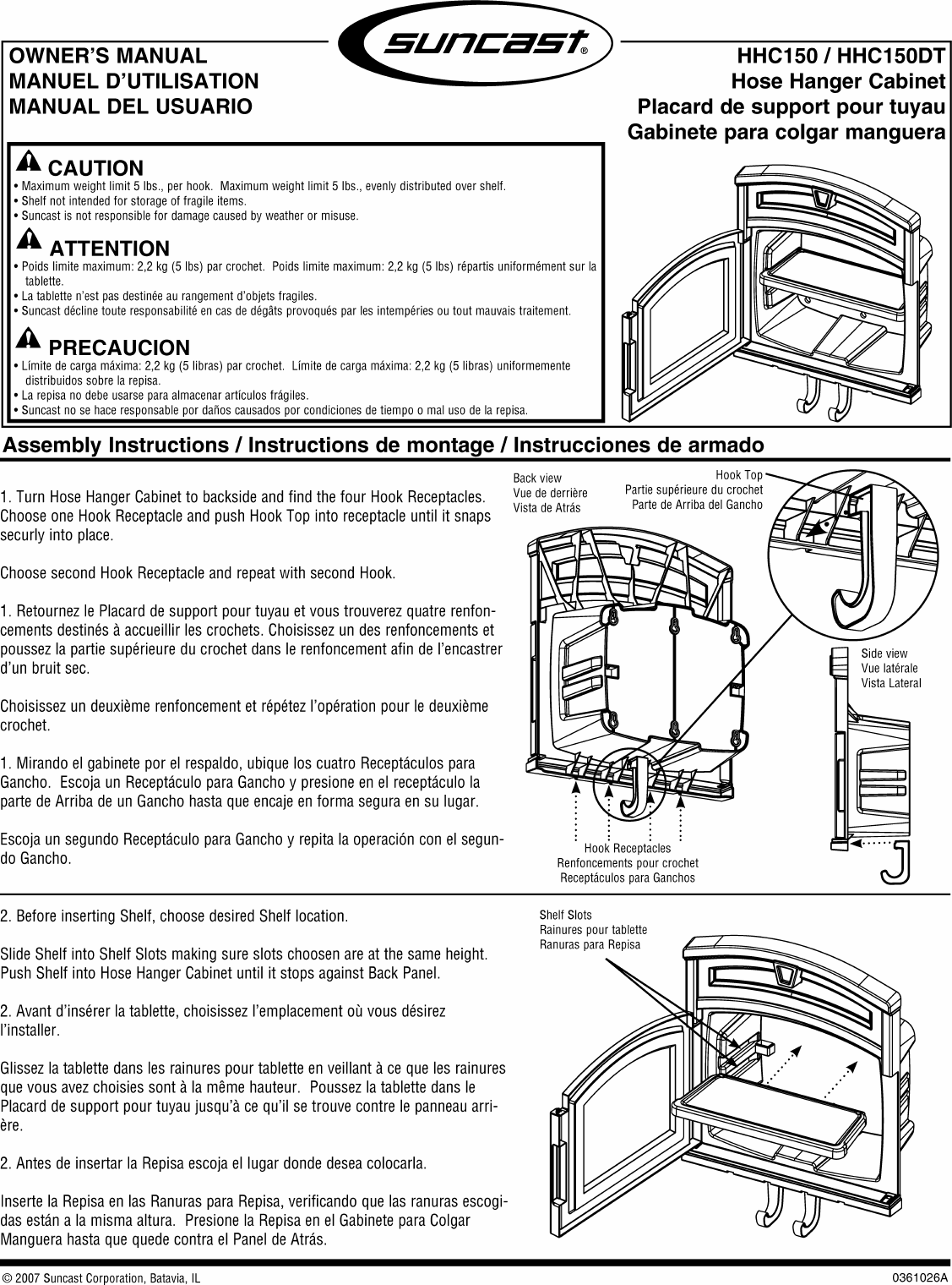 Page 1 of 2 - Suncast Suncast-Hhc150-Users-Manual-  Suncast-hhc150-users-manual