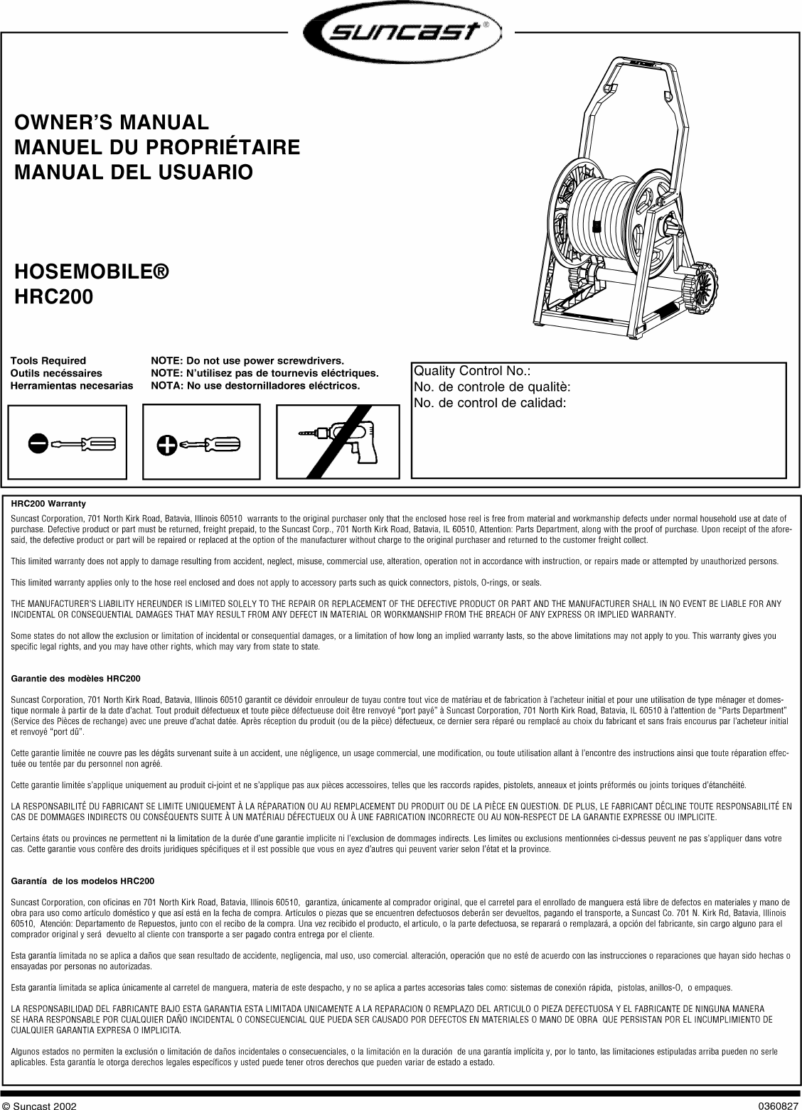 Page 1 of 8 - Suncast Suncast-Hosemobile-Hrc200-Users-Manual-  Suncast-hosemobile-hrc200-users-manual