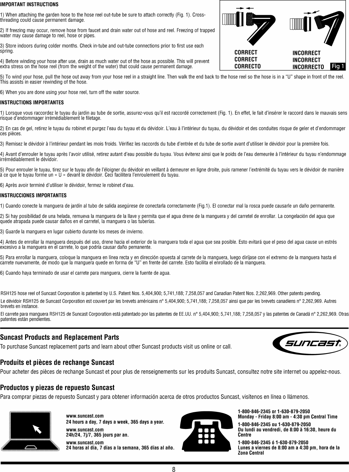 SUNCAST HYDRO POWER AUTO REWIND SERIES RSH SERIES OWNER'S MANUAL Pdf  Download