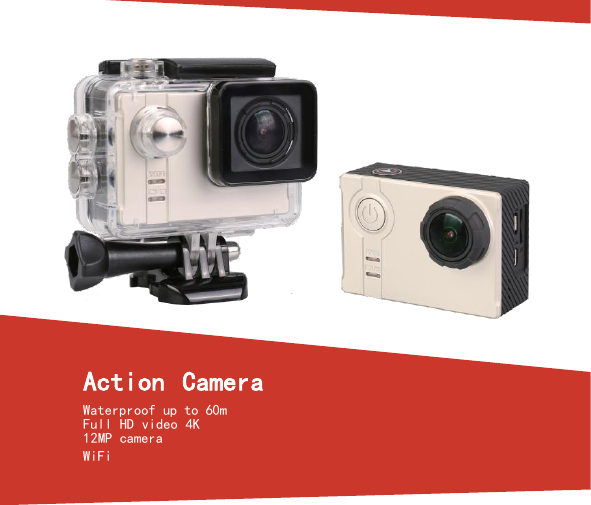 Action CameraWaterproof up to 60mFull HD video 4K12MP cameraWiFi