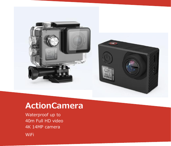 ActionCameraWaterproof up to40m Full HD video4K 14MP cameraWiFi
