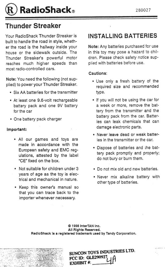27 MHz R/C TRANSMITTER User Manual