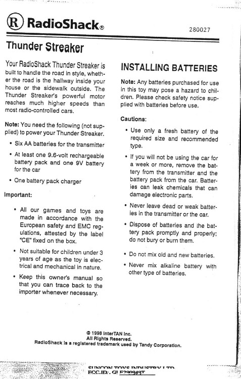 49 MHz R/C TRANSMITTER User Manual