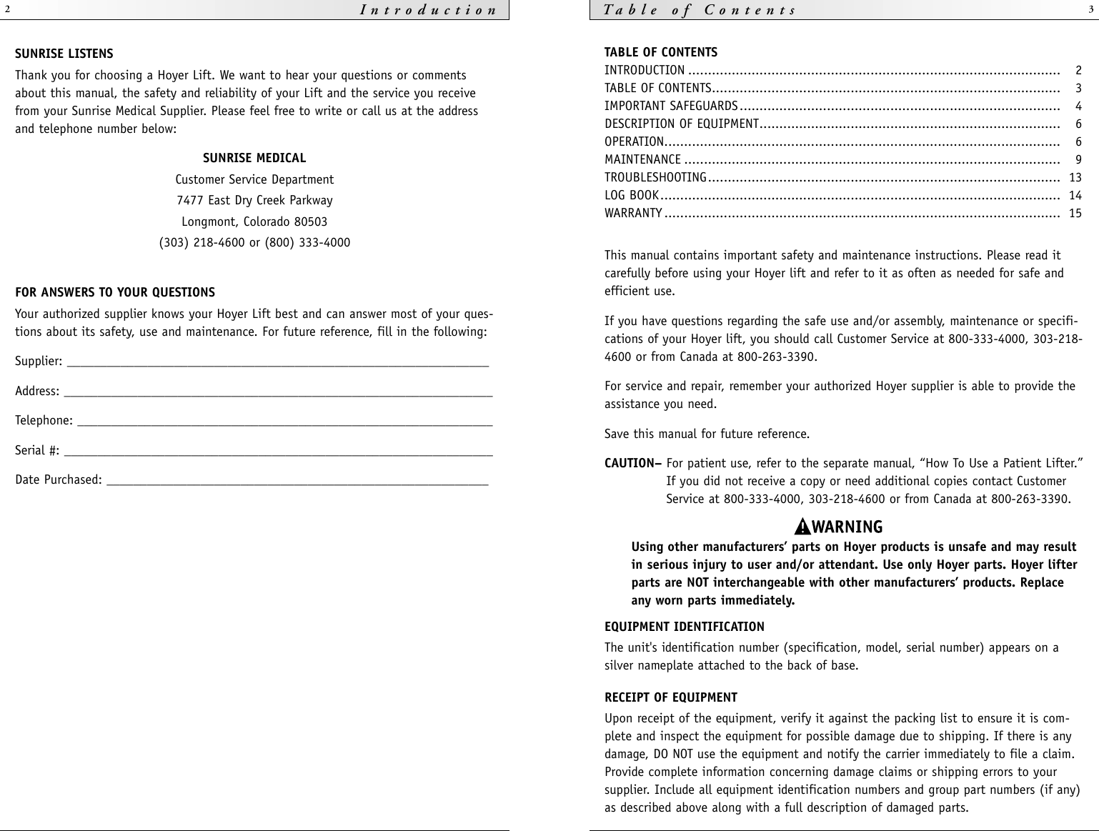 Page 2 of 9 - Sunrise-Medical Sunrise-Medical-Hpl600-Users-Manual- IM-459005RevA HPL600 Lift OM  Sunrise-medical-hpl600-users-manual