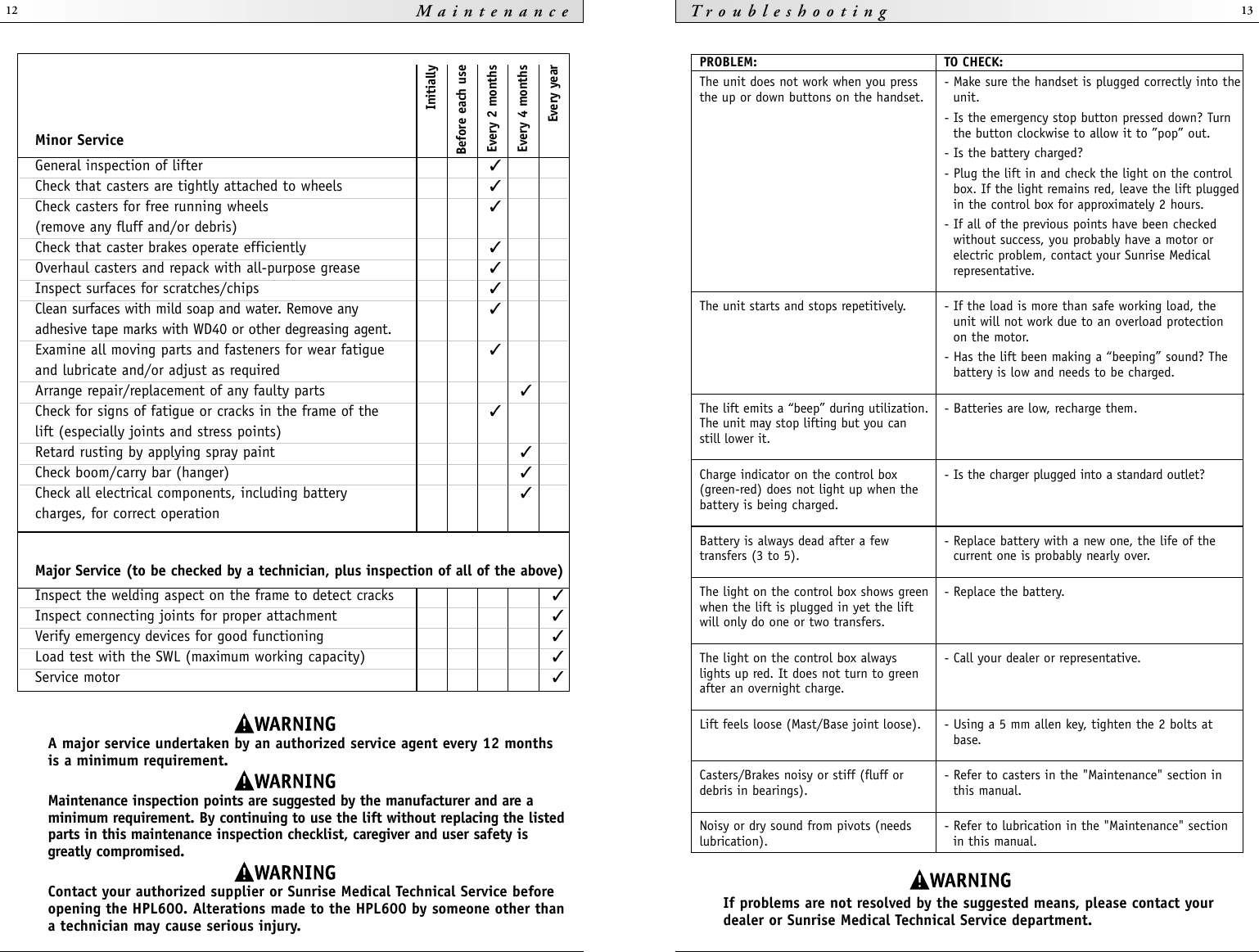 Page 7 of 9 - Sunrise-Medical Sunrise-Medical-Hpl600-Users-Manual- IM-459005RevA HPL600 Lift OM  Sunrise-medical-hpl600-users-manual