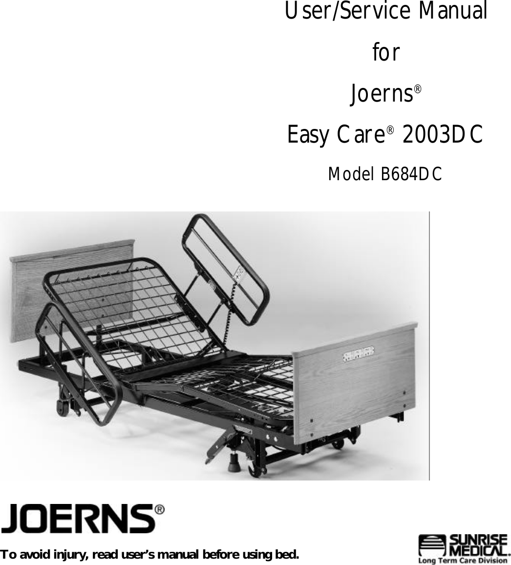 Page 1 of 12 - Sunrise-Medical Sunrise-Medical-Joerns-B684Dc-Users-Manual- 6110014C Manual  Sunrise-medical-joerns-b684dc-users-manual