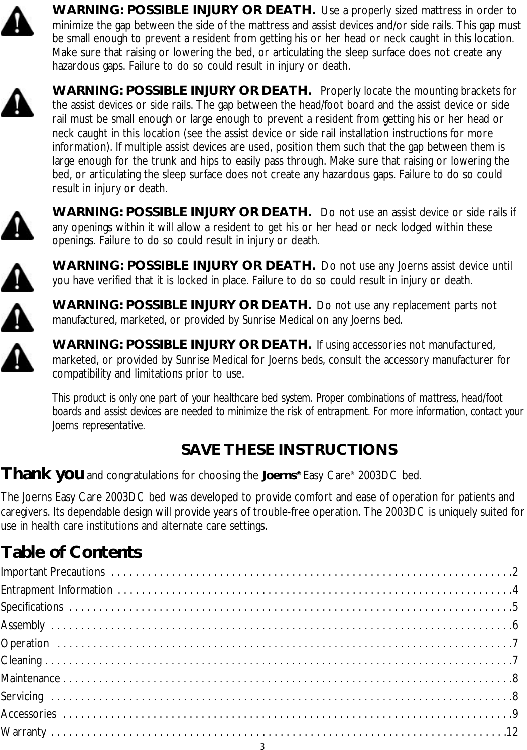 Page 3 of 12 - Sunrise-Medical Sunrise-Medical-Joerns-B684Dc-Users-Manual- 6110014C Manual  Sunrise-medical-joerns-b684dc-users-manual