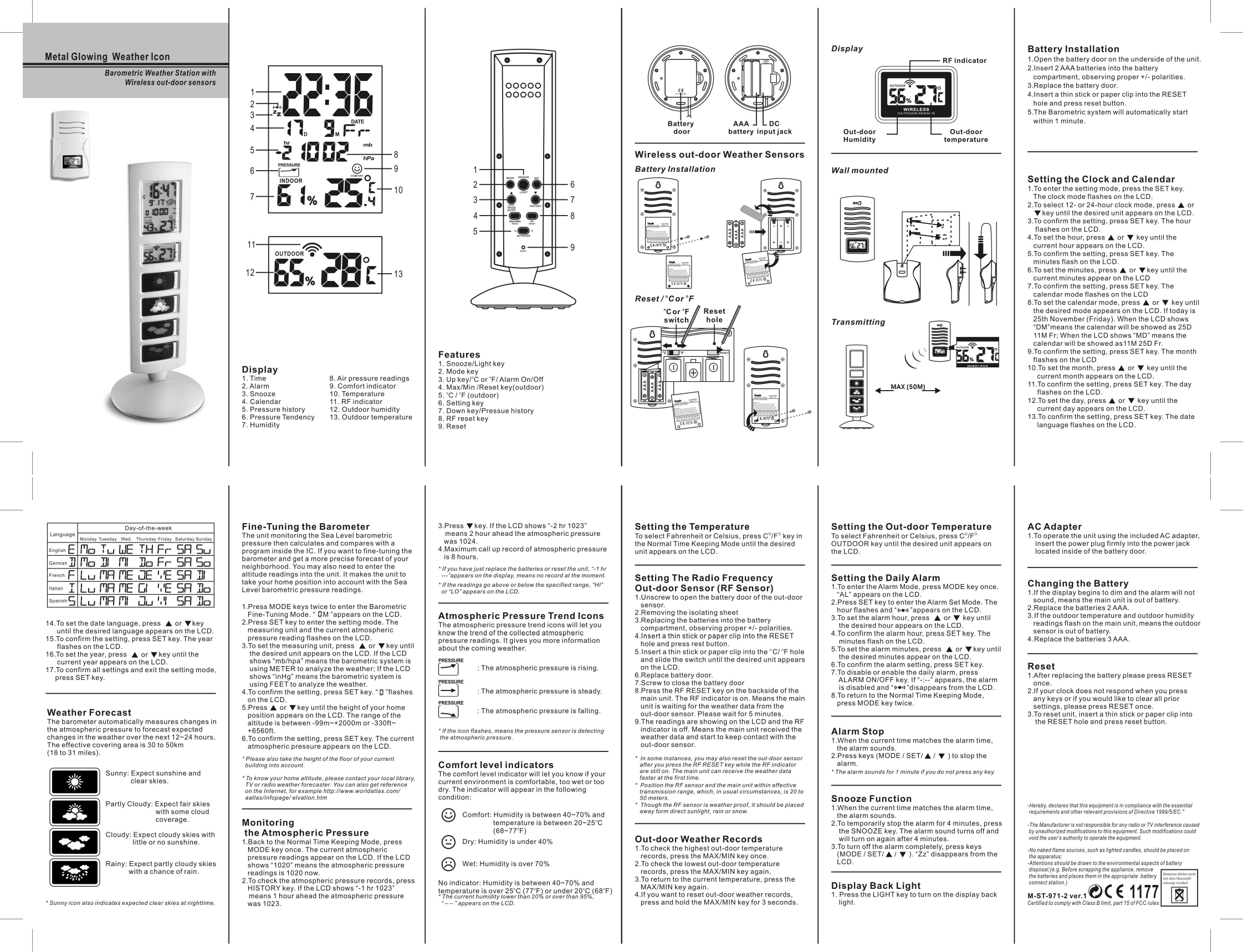 M-ST-971-2 VER.1 2005/03/24-No naked flame sources,  such as lighted candles,  should be placed on the apparatus;-Attentions should be  drawn to the environmental  aspects of battery disposal; (e.g. Before scrapping the  appliance, remove the  batteries and places them  in the appropriate  battery  connect station.)THE MANUFACTURER IS NOT RESPONSIBLE FOR ANY RADIO OR TV INTERFERENCE CAUSED BY UNAUTHORIZED MODIFICATIONS TO THIS EQUIPMENT. SUCH MODIFICATIONS COULD VOID THE USER'S AUTHORITY TO OPERATE THE EQUIPMENT.