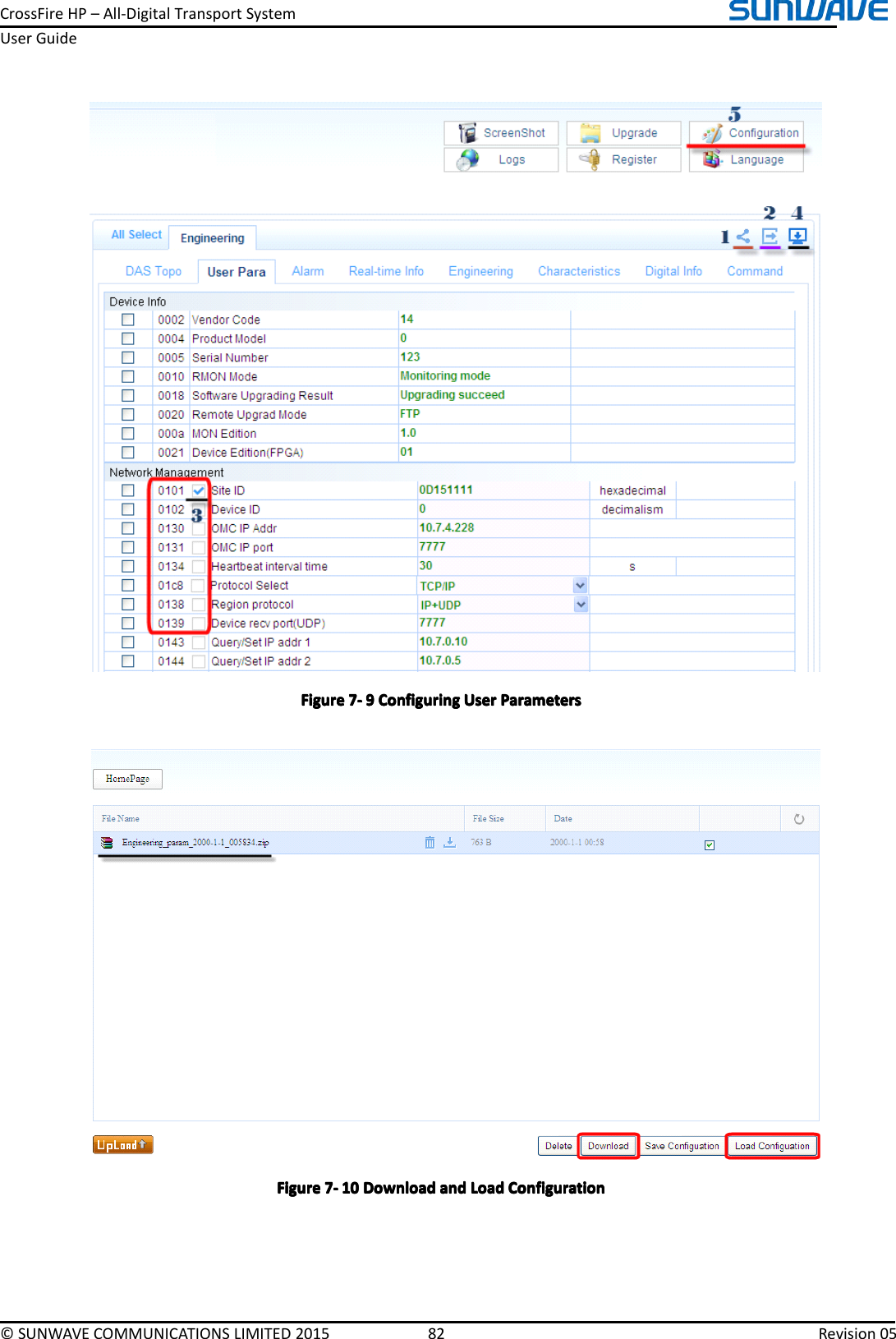 CrossFireHP–All-DigitalTransportSystemUserGuide©SUNWAVECOMMUNICATIONSLIMITED201582Revision05FigureFigureFigureFigure7777----9999ConfiguringC onfiguringConfiguringConfiguringUserU serUserUserParametersP arametersParametersParametersFigureFigureFigureFigure7777----101 01010DownloadD ownloadDownloadDownloadandan dandandLoadL oadLoadLoadConfigurationC onfigurationConfigurationConfiguration