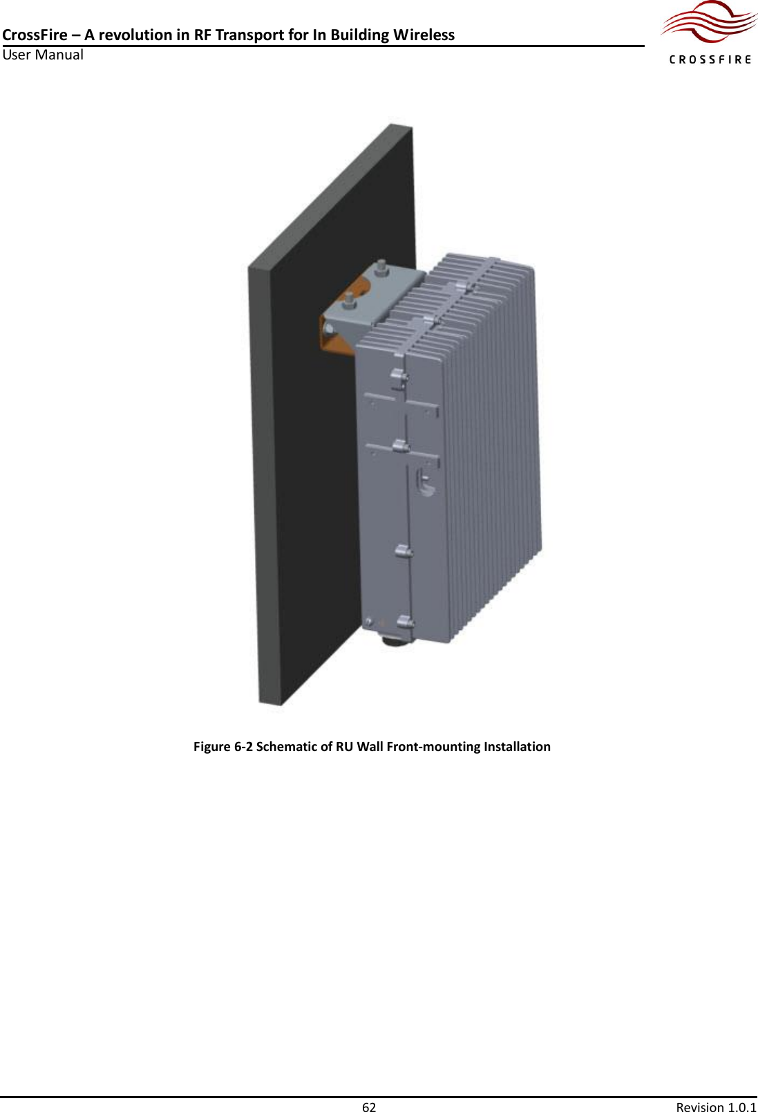 CrossFire – A revolution in RF Transport for In Building Wireless User Manual     62  Revision 1.0.1   Figure 6-2 Schematic of RU Wall Front-mounting Installation 