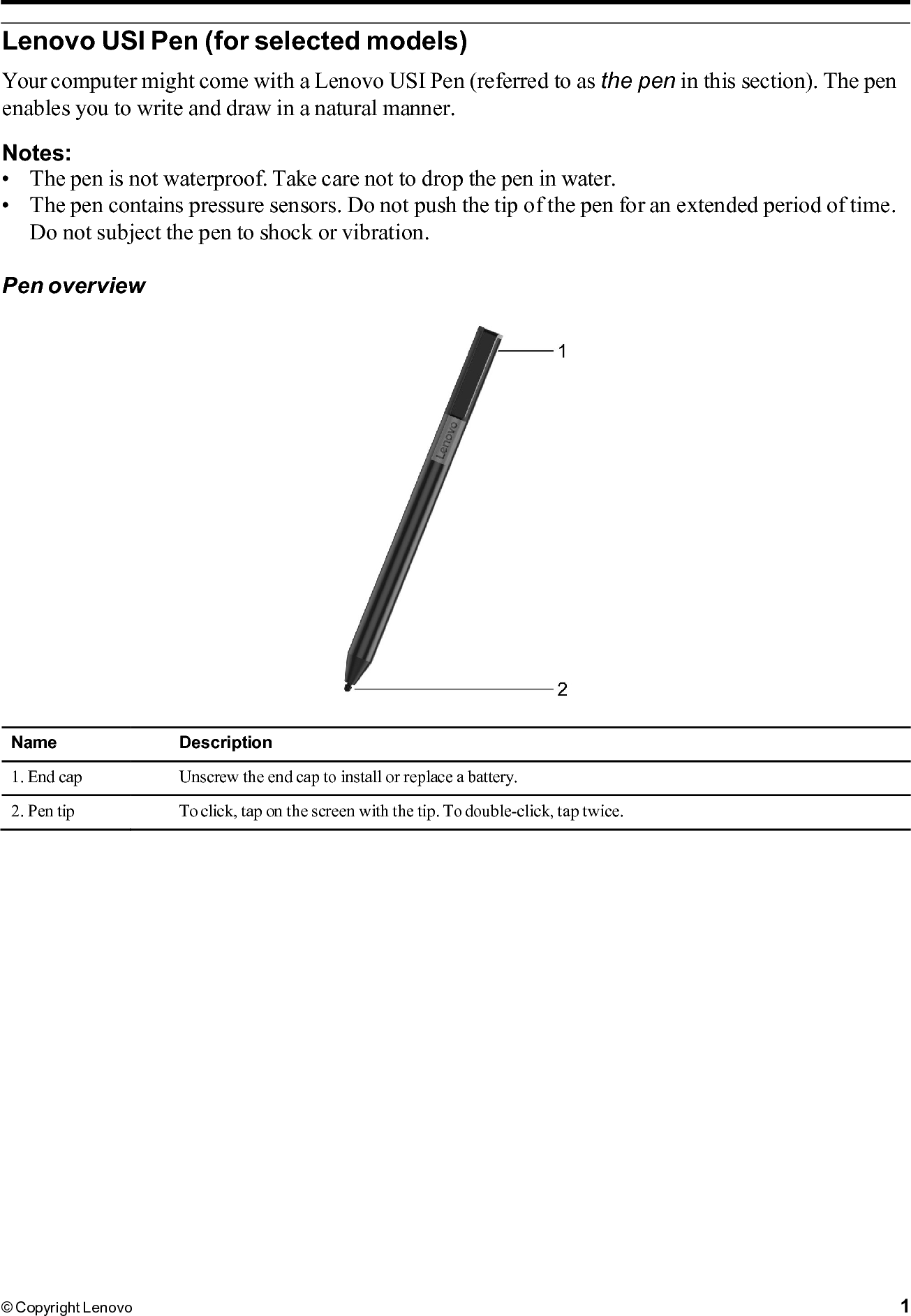 Sunwoda Electronic SPEN-USI-02 Lenovo USI Pen User Manual