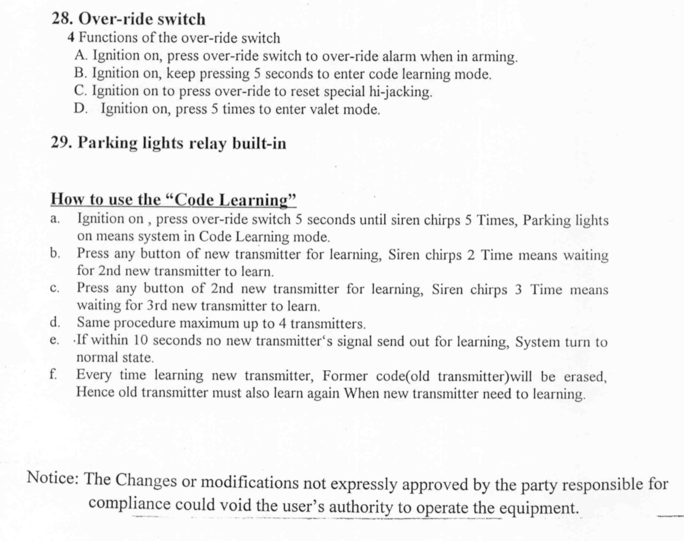 Car Alarm Remote User Manual