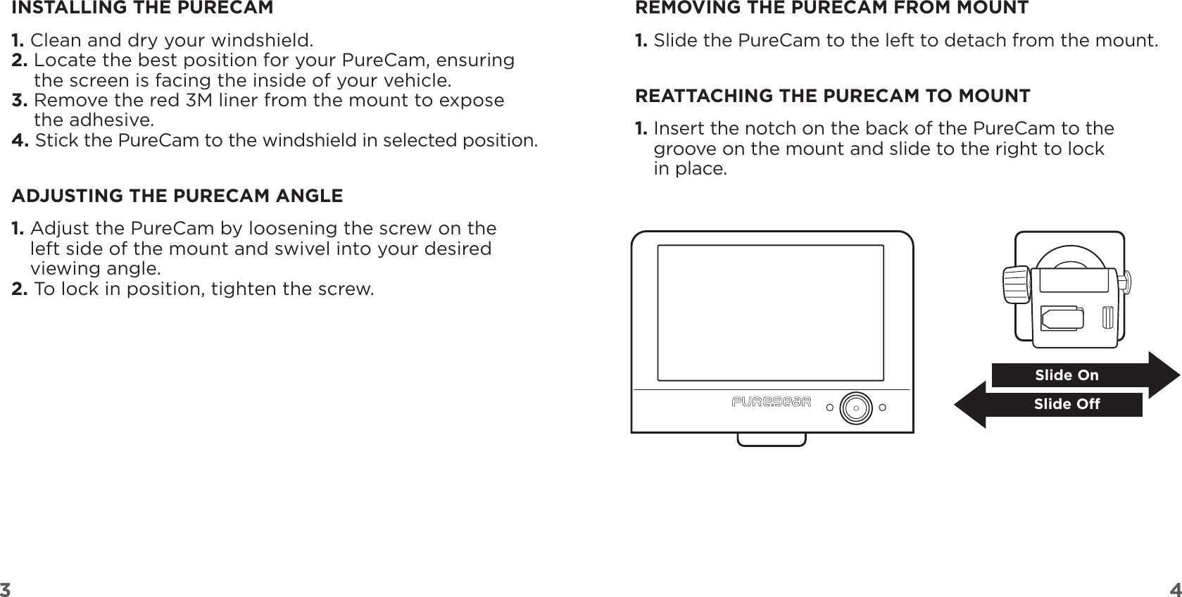 Page 3 of Superior Communications PureGear 07614PG PURECAM User Manual QSG PureCam EN FR 02 18