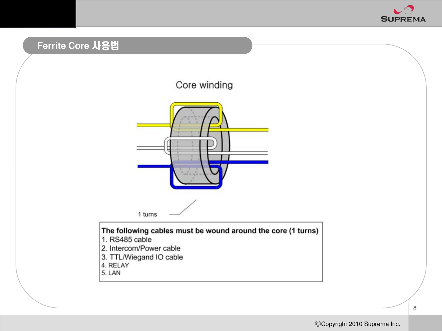 Ferrite Core 사용법8ⒸCopyright 2010Suprema Inc.