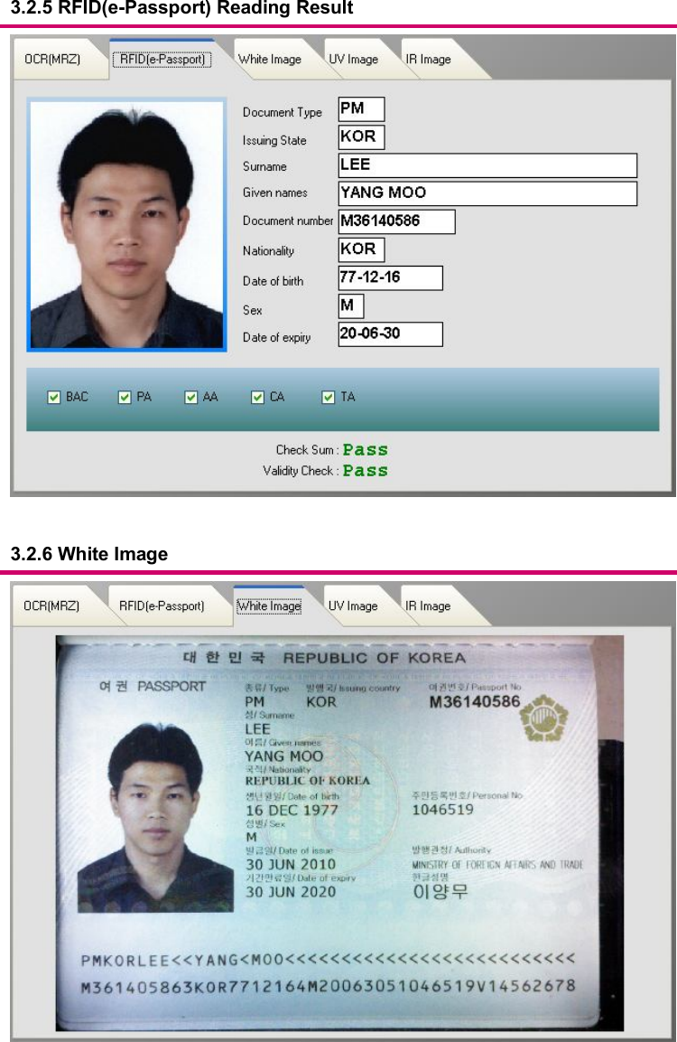      3.2.5 RFID(e-Passport) Reading Result       3.2.6 White Image         