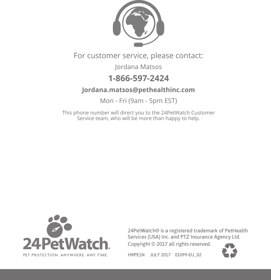 Page 12 of 12 - Sureflap 24Petwatch Microchip Reader Manual User 24Pet Watch