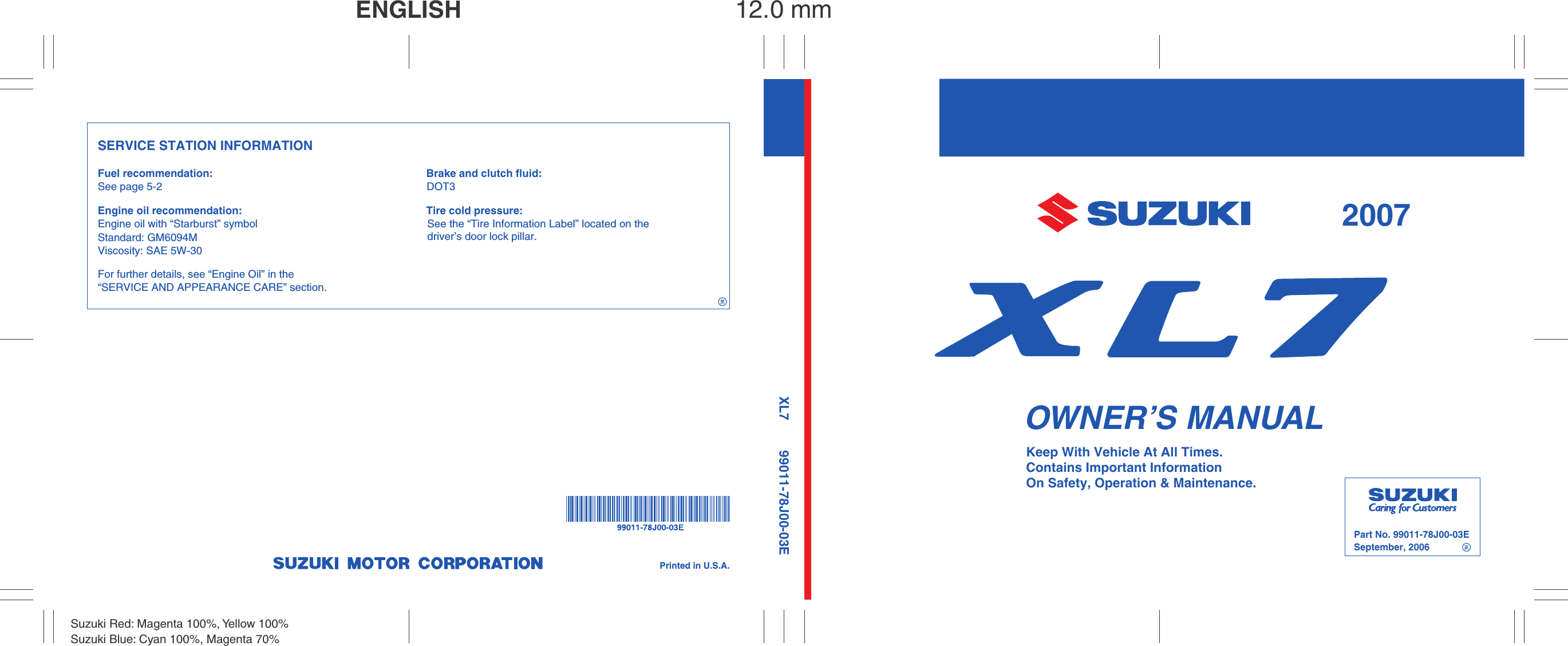 Suzuki 2007 Xl7 Owners Manual