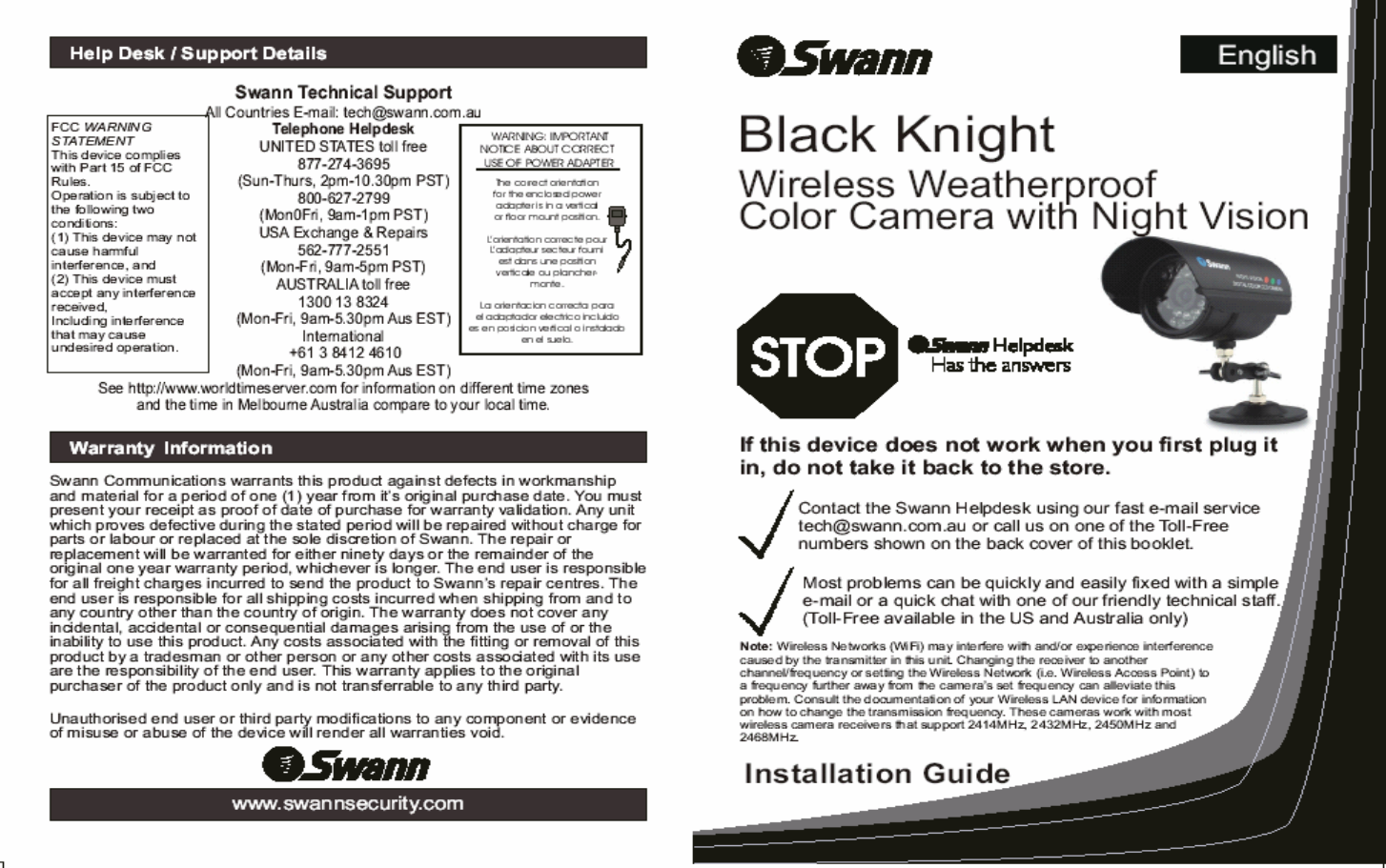 Swann Communications Bky001 Black Knight Wireless Color Camera