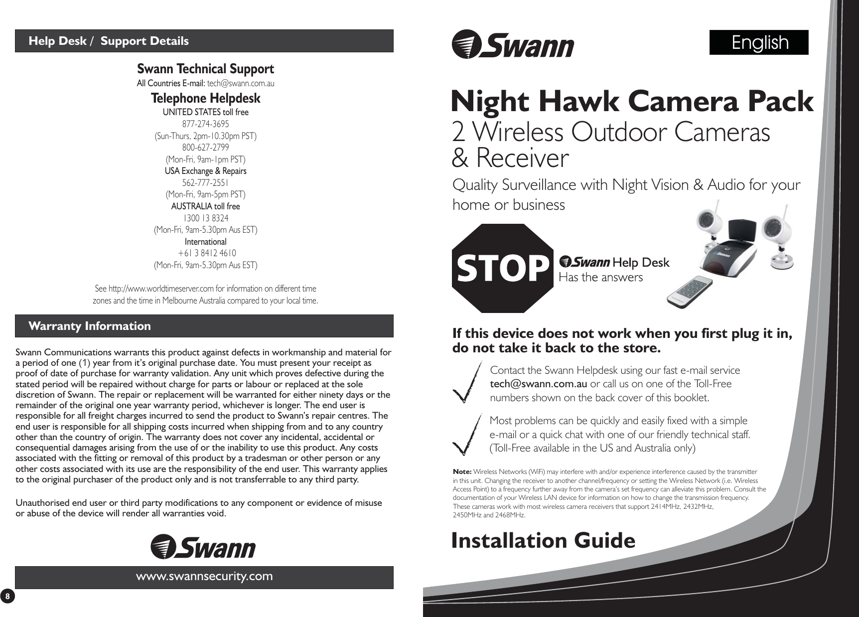 Page 1 of 4 - Swann Swann-Night-Hawk-Camera-Pack-2-Users-Manual- SW-P-WOC2_QS_ENG_20060927  Swann-night-hawk-camera-pack-2-users-manual