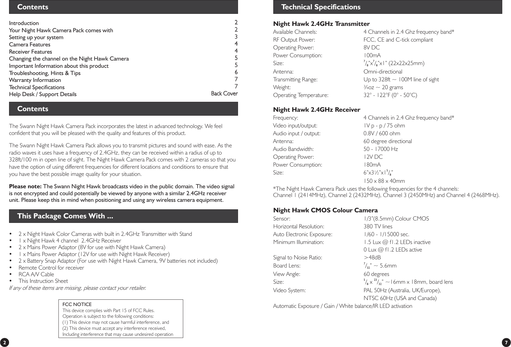 Page 2 of 4 - Swann Swann-Night-Hawk-Camera-Pack-Users-Manual- SW-P-WOC2_QS_ENG_20060927  Swann-night-hawk-camera-pack-users-manual