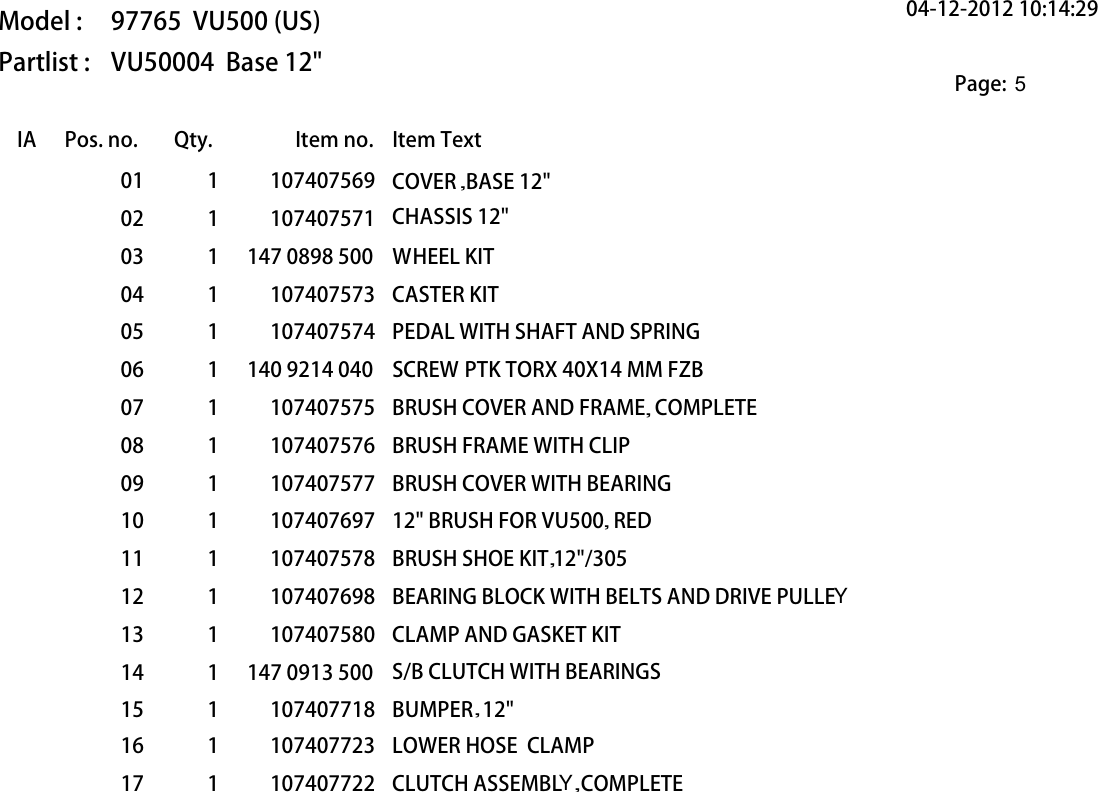 Page 5 of 8 - Advance-vu500-upright-vacuum-parts-manual