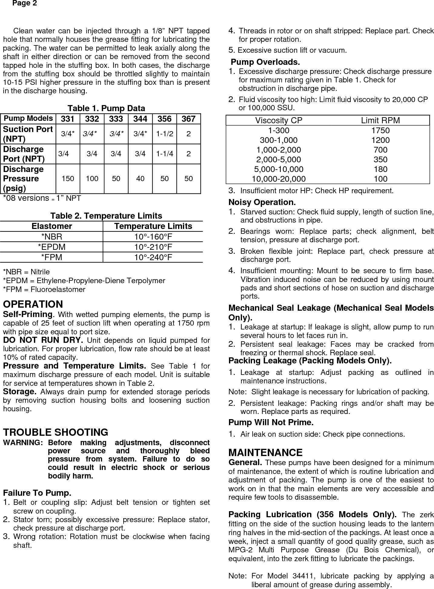 Page 2 of 8 - Sweepscrub American-Lincoln-Moyno-500-Pump-Service-Manual Moyno® 500 Pump (Service Manual - 300 Series: 331,332,333,344,356,367) User
