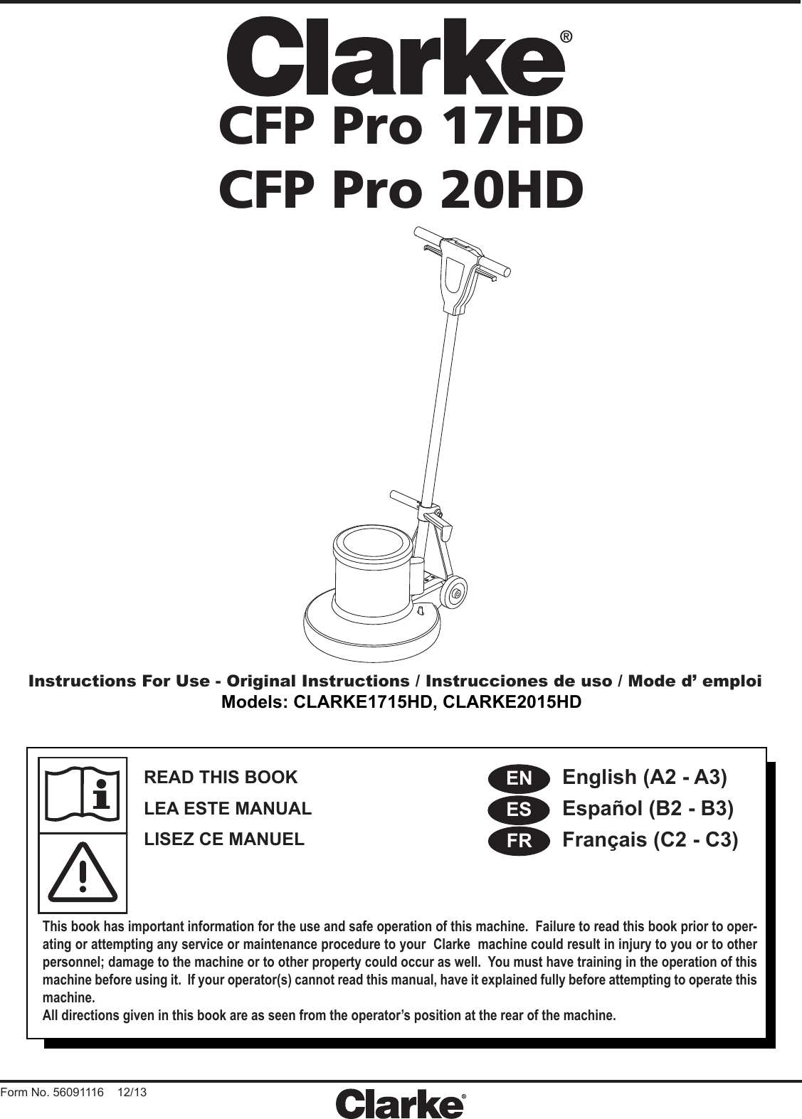Page 1 of 12 - Clarke-cfp-pro-17-20-floor-machine-parts-and-operator-manual