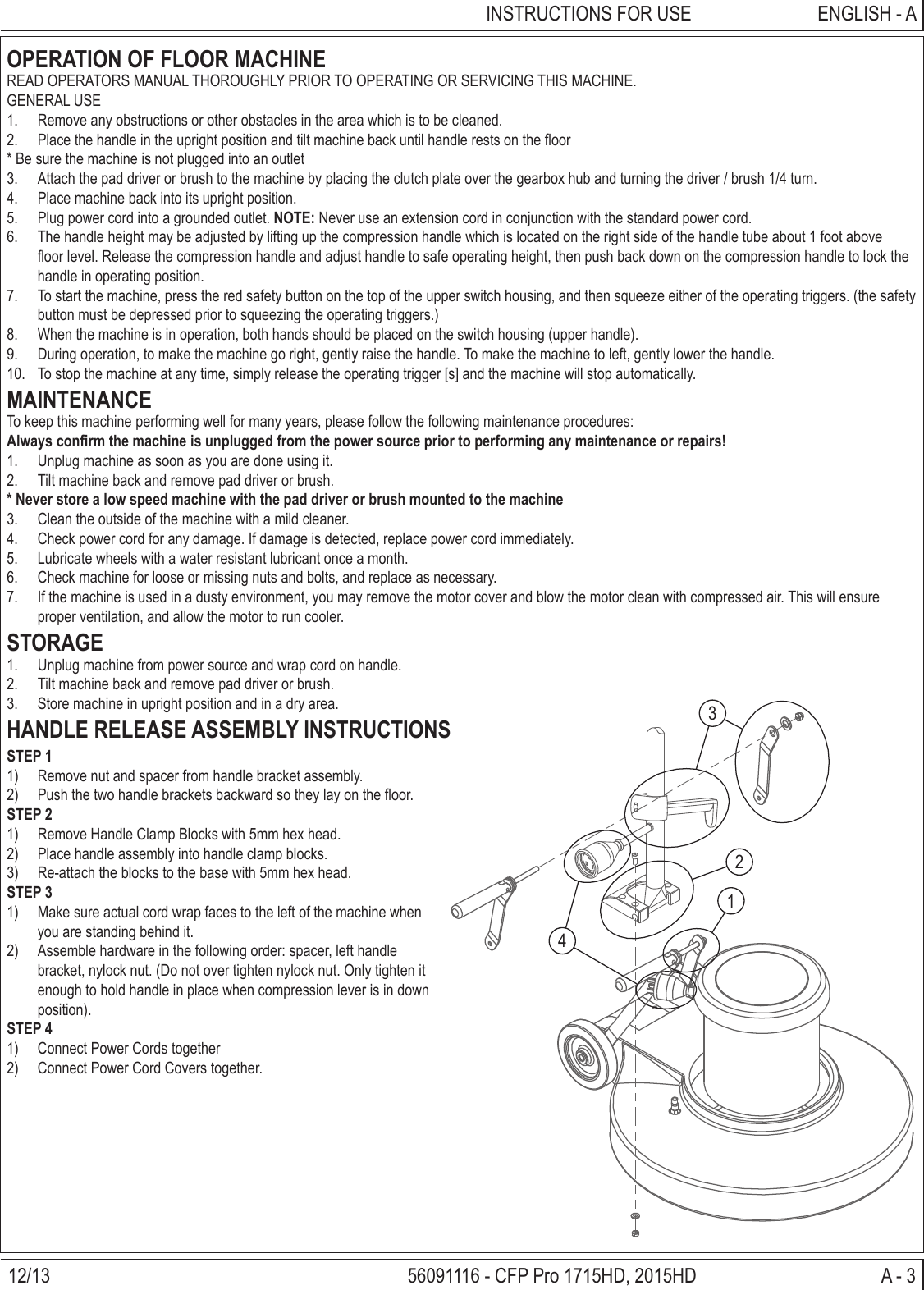 Page 3 of 12 - Clarke-cfp-pro-17-20-floor-machine-parts-and-operator-manual
