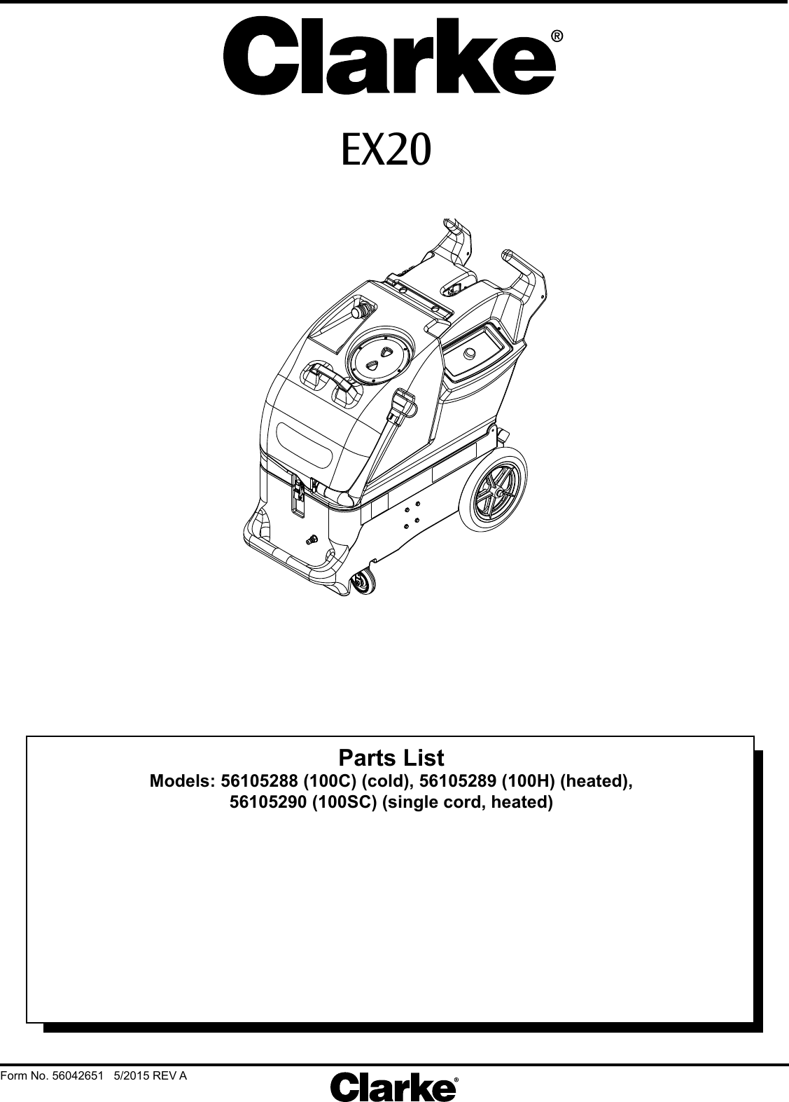 Clarke ex20 portable carpet extractor parts manual