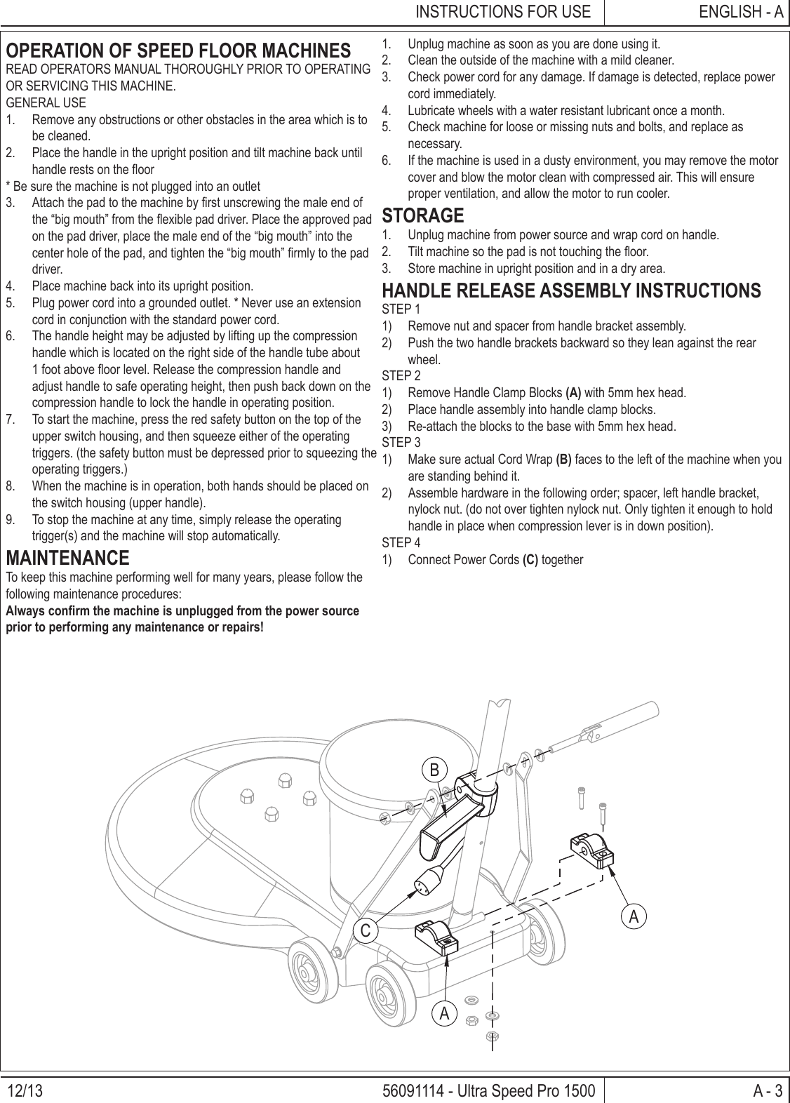 Page 3 of 12 - Clarke-ultra-speed-pro-1500-floor-burnisher-parts-and-operator-manual