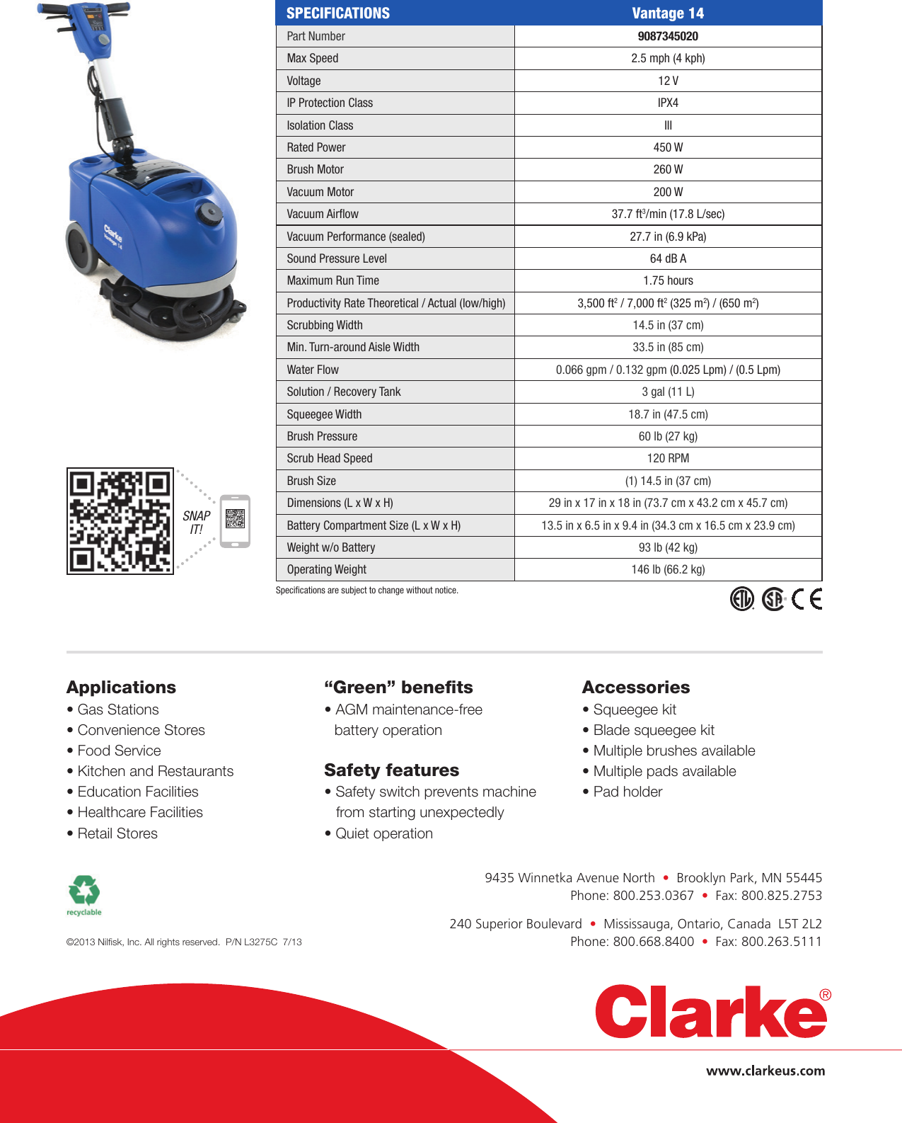 Clarke Vantage 14 Floor Scrubber Brochure And Specifications Clarke Vantage 14 Floor Scrubber Brochure And Specifications
