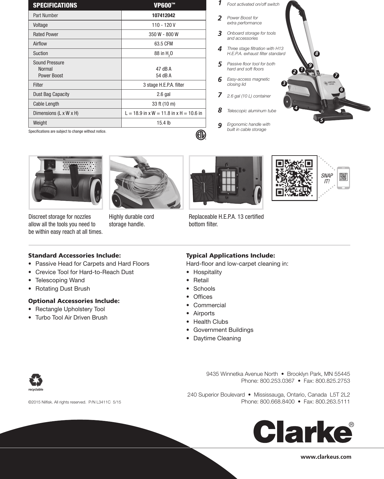 Page 2 of 2 - Clarke-vp600-canister-vacuum-brochure-and-specifications